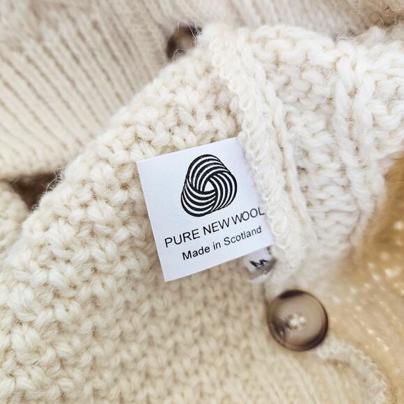 VTG Ivory 100% Wool Cardigan Chunky Fisherman Made in Scotland Cottage Womens M - Picture 4 of 10